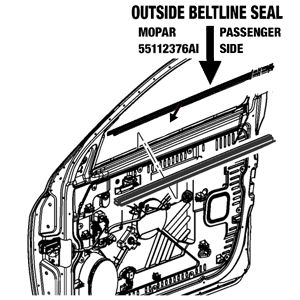 OUTSIDE BELTLINE SEAL - BLACK - FRONT - PASSENGER SIDE - CREW AND MEGA CAB - MOPAR ('10-'26 2500/3500 AND OTHERS)