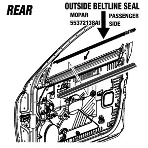 OUTSIDE BELTLINE SEAL - BLACK - REAR - PASSENGER SIDE - CREW AND MEGA CAB - MOPAR ('10-'26 2500/3500 AND OTHERS)
